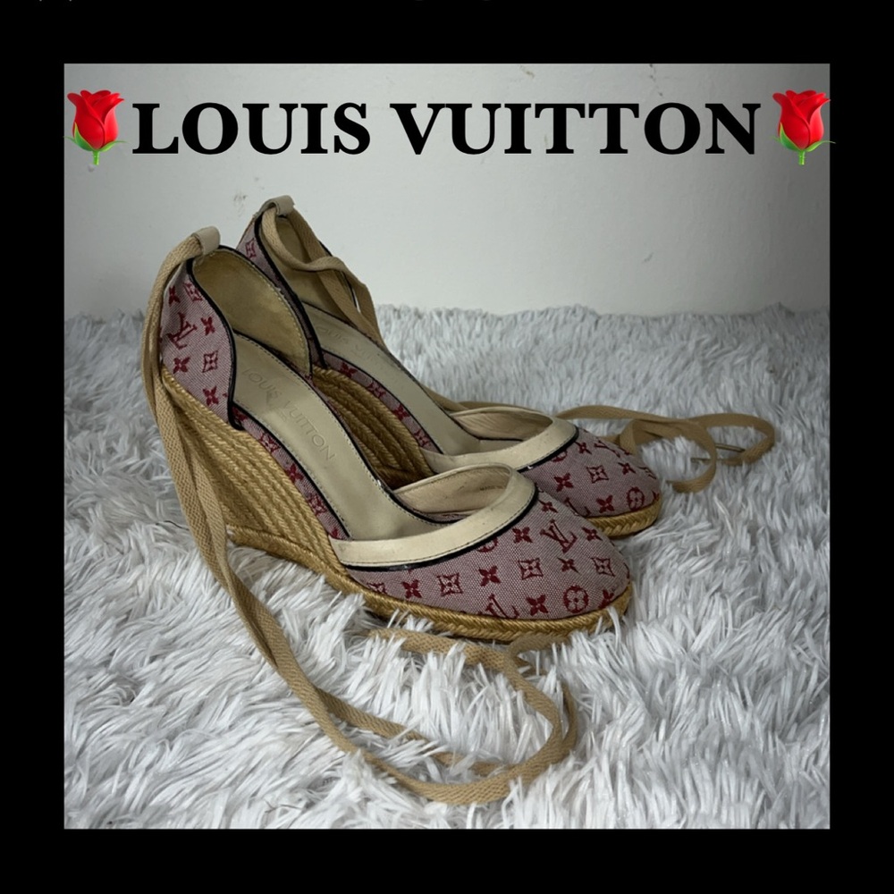 Louis Vuitton Tan and Red Wedge Shoes